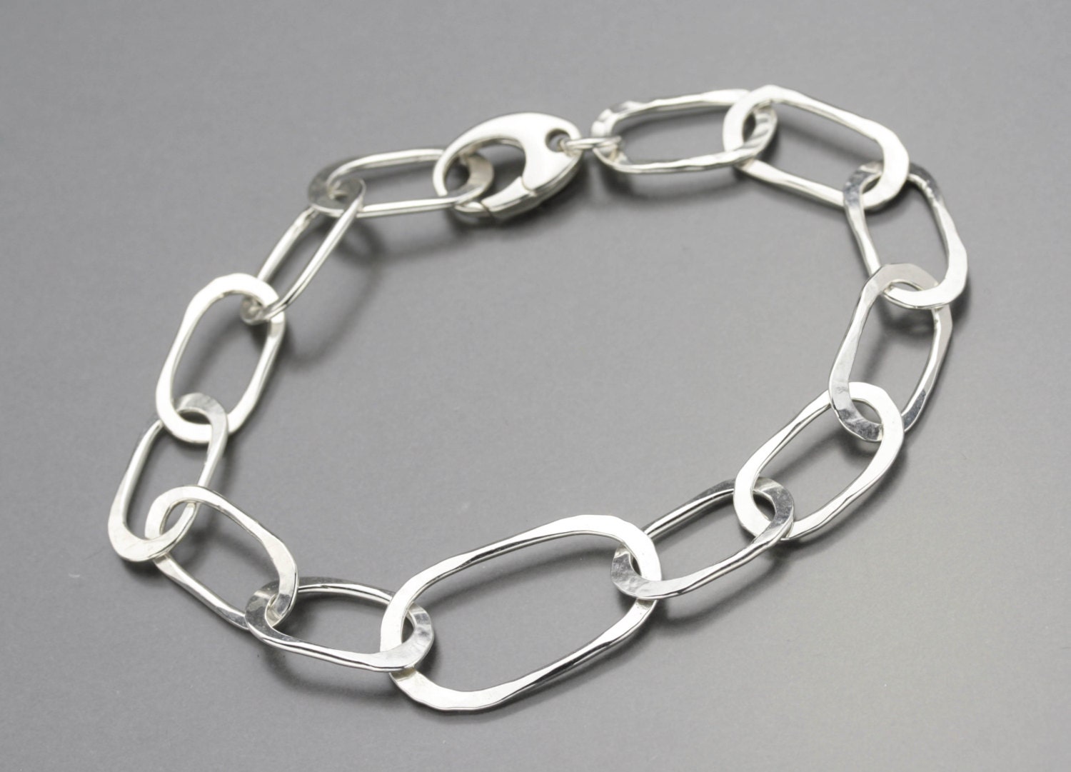 Handmade Sterling Silver Chain Bracelet Large Hammered Silver