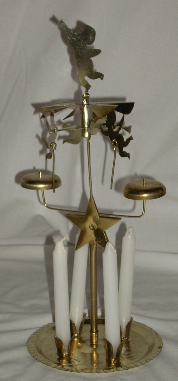 Brass Swedish Angel Chimes Christmas Windmill Candle Holder