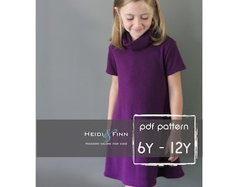Cowl Neck Jumper Dress and sweater pattern PDF 6 - 12y easy sew tunic dress sweater