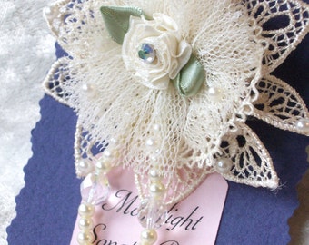 ivory lace & tulle flower pin