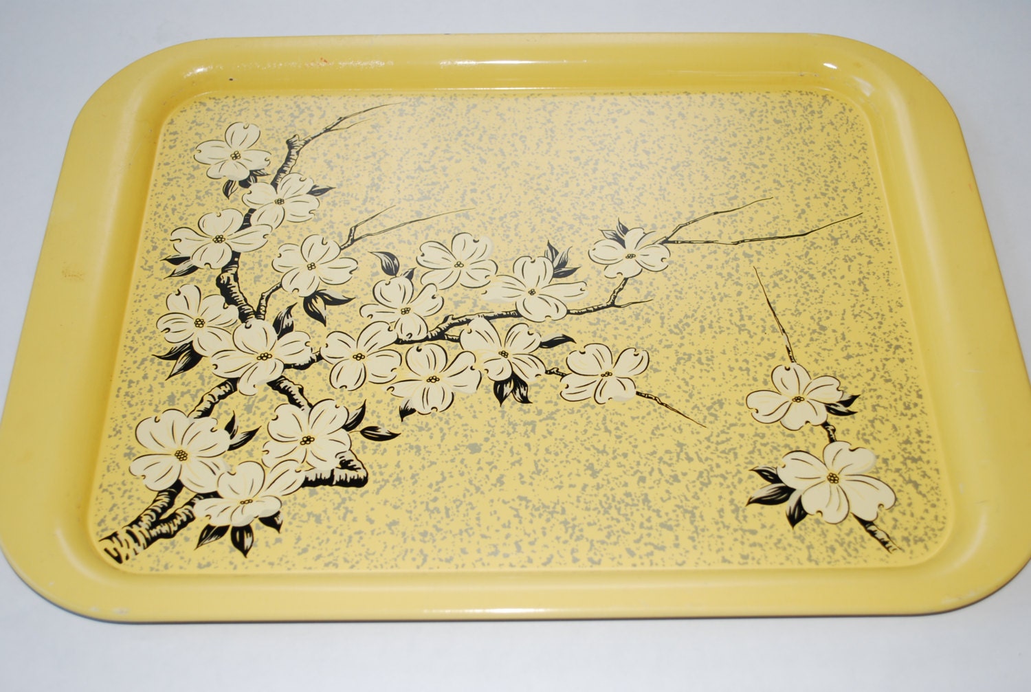 Set of Six Metal Lap / Tv Trays Dogwood Chinoiserie Mid Century