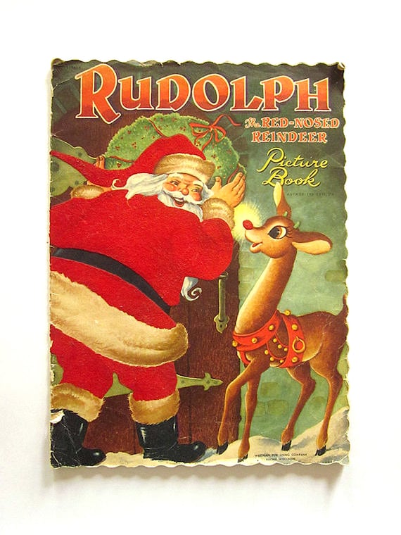 Vintage Christmas Book Rudolph Reindeer Felt Picture Book