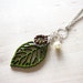 Long Green Leaf Necklace, Woodland Forest Necklace, Wire Wrapped Nature Necklace - SUMMER SALE