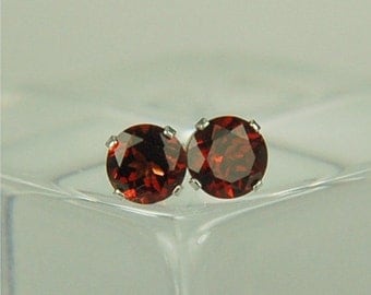Garnet Stud Earrings Sterling Silver 6mm Round 2ctw Natural Untreated