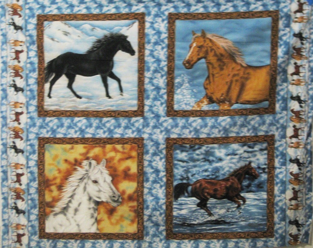 4 Horse Cotton Fabric Pillow Quilt Top Panels18 by CountryNMore2