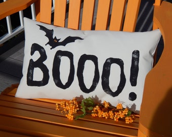 Halloween pillow BOO 12"x 20" outdoor ships tomorrow fear porch booo! gotcha autumn decor fall hand-painted Crabby Chris Original