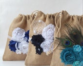 Navy dollar dance bag, burlap and lace wedding purse, navy wedding, navy blue wedding bag, flower girl bag, rustic Marine wedding