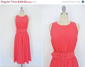 SALE 25% OFF -- Vintage Polka Dot Dress / 80s Coral Pink / Retro Day ...