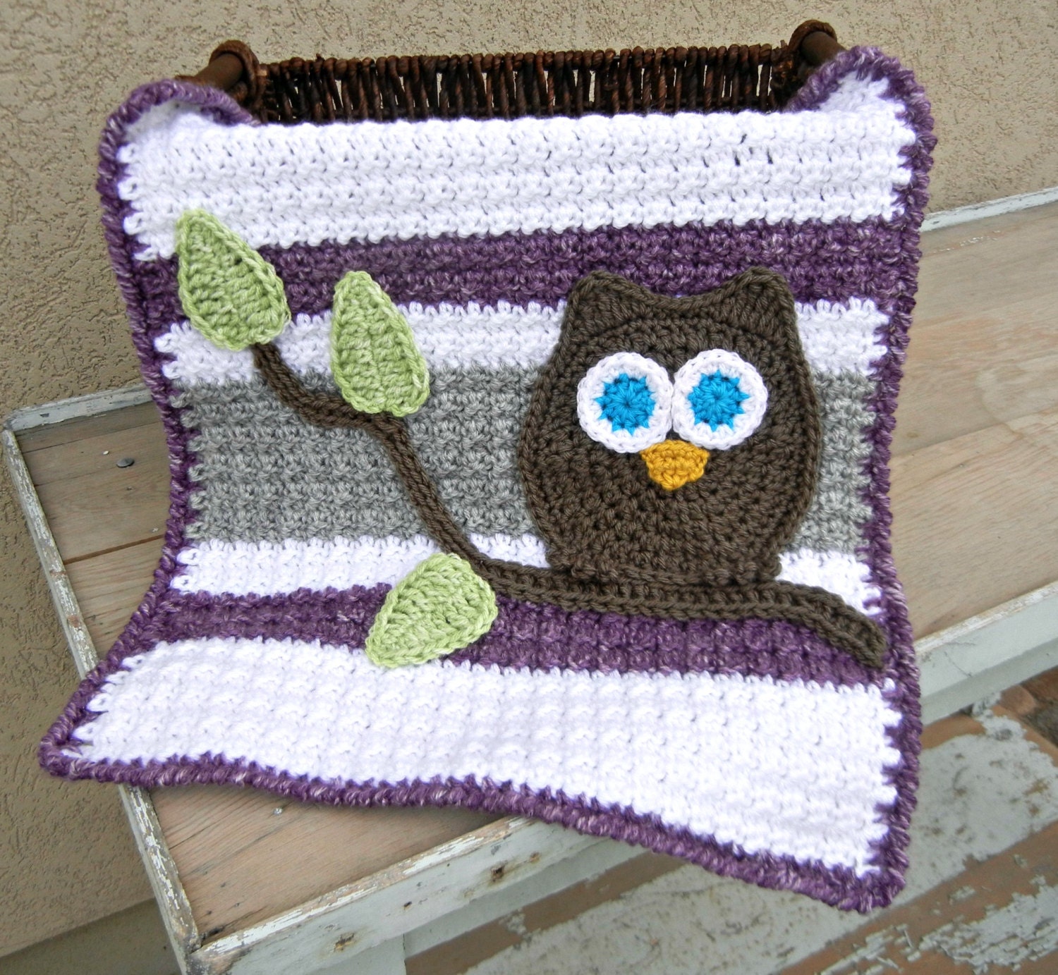  Owl Baby Blanket  Grey Purple Lovey Size Baby  Shower Gift