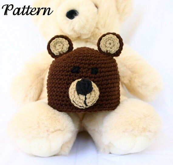 Bear baby hat PDF crochet PATTERN 0-6 month brown black infant