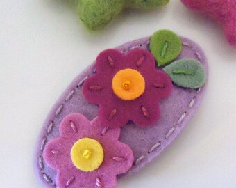 Felt hair clip -No slip -Wool felt -Flora -lilac