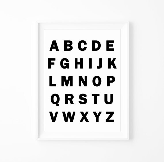 Black and White Alphabet Poster Print Back to by MILKANDPAPER