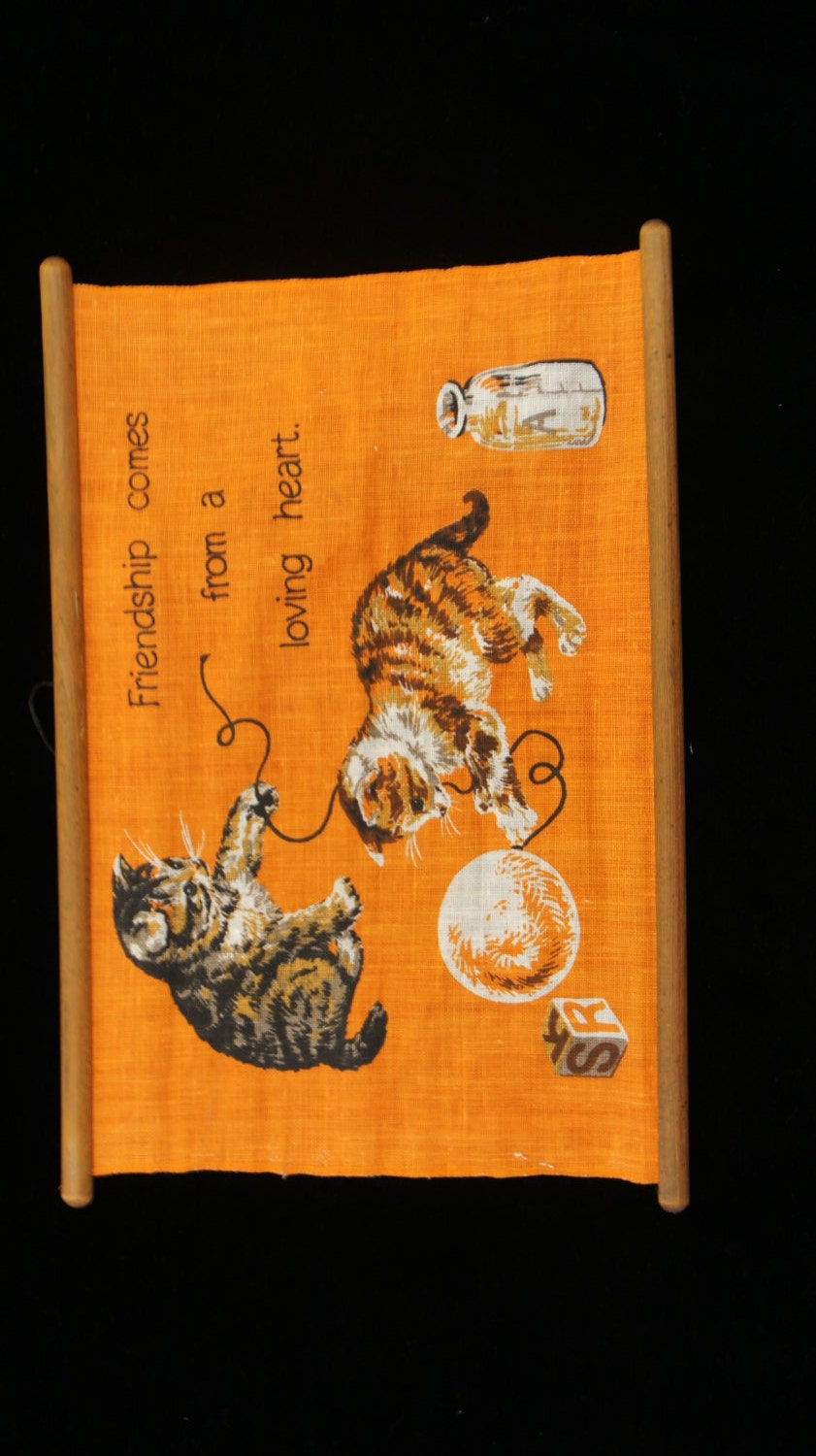 Vintage Textile Wall Hanging With Kittens