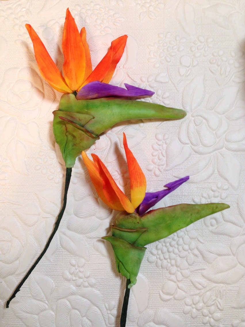 Small bird of paradise gum paste flower cake topper