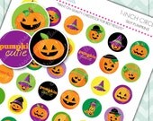 Silly Pumpkins Theme Printable 1 inch Circle Collage Sheet, 1-inch Bottle Cap Circles, Digital File Il_170x135