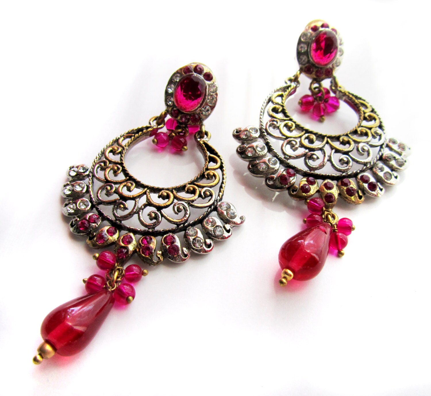 Chandelier Earrings Jewelry Gold Earrings Chandelier Hot Pink Crystal Bridal Wedding Jewelry By