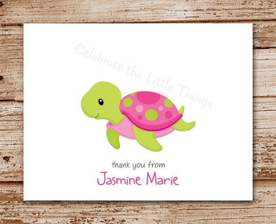 Set of 8 Turtle Note Cards for Girls | Personalized Stationery | Thank You Notecards | Under the Sea | Color Choices Il_570xn