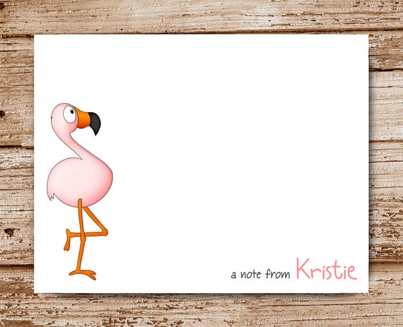 Set of 8 Flamingo Note Cards, Notecards | Personalized Stationery | Tropical, Bird, Beach Il_570xn