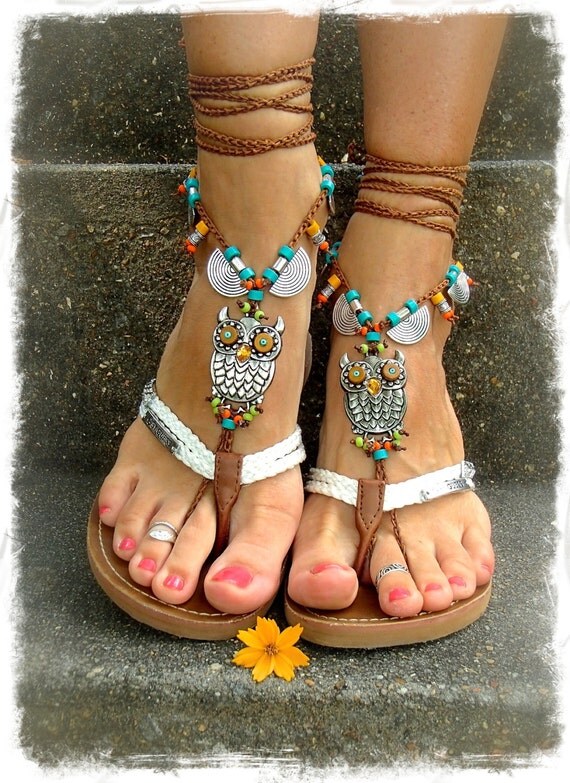 For Angie only. Boho OWL BAREFOOT Sandals cute Owl foot