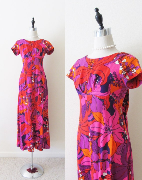 Vintage 1960's Hawaiian Dress / Pink & Purple Sundress