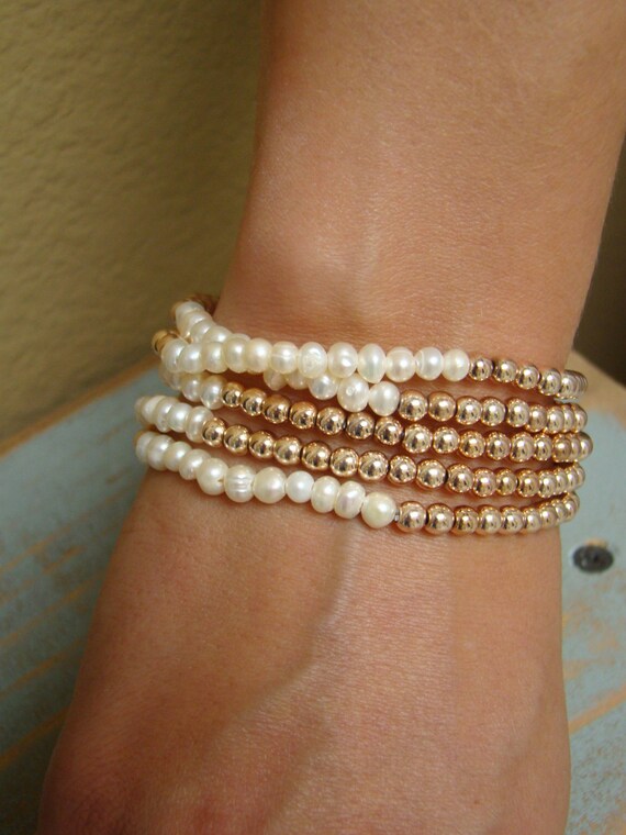 Set Pearl rose Bracelets, of bracelet  Rose   gold Gold Stack stack Rose Gold Stacking Bracelets,