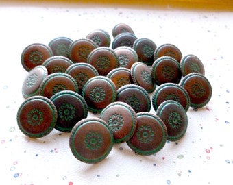 Vintage Metal Buttons, Southwest Style, 14mm, Copper with Patina Green finish, Copper Metal Buttons, Metal shanks, RARE, 10 in Lot