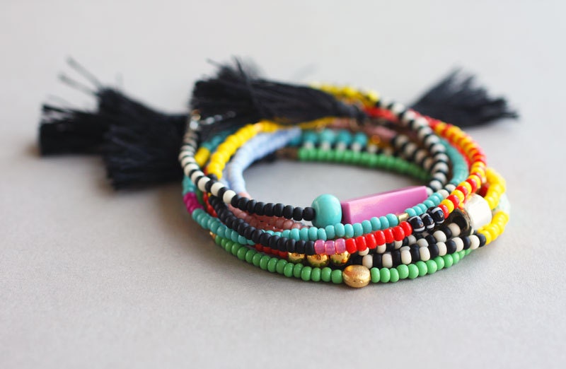 Friendship Bracelet with Tassel Black and White Bracelet