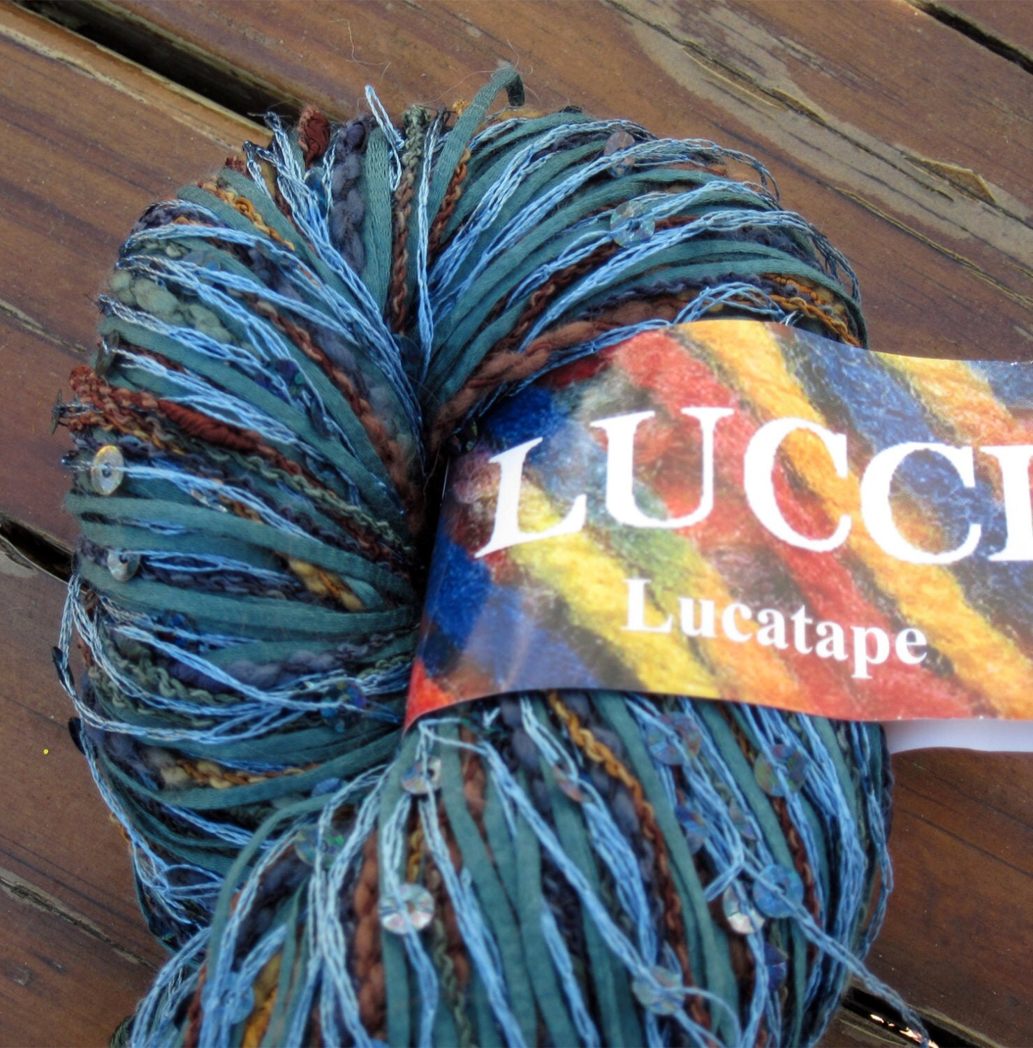 Lucci Luca Tape Novelty Yarn Cotton Ribbon Sequins by SusanEknits