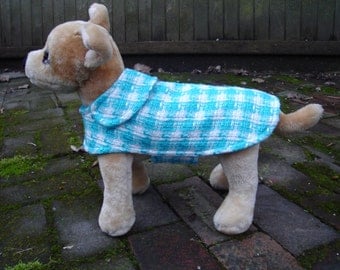 Turquoise and White Houndstooth Coat- Size XX Small- 8 to 10 Inch Back Length - Or Custom Size