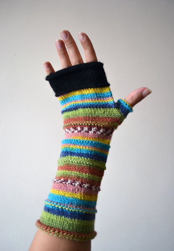Yellow Long Fingerless Gloves Knit Fingerless Gloves by lyralyra