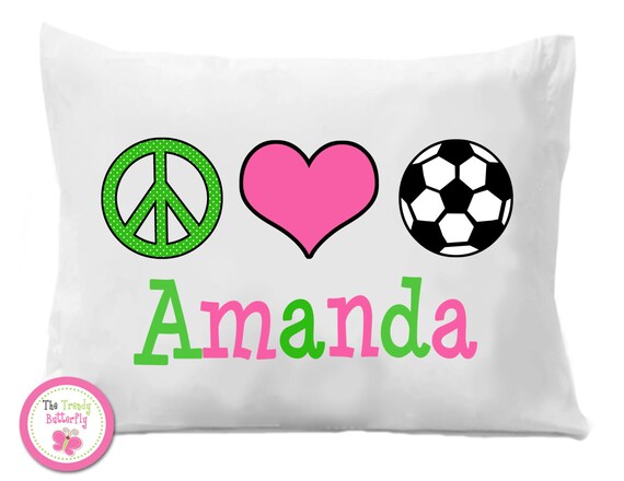 Soccer Pillow Case , Peace Love Soccer Personalized Pillow Case Il_570xn