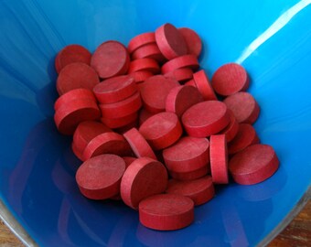Vintage Wooden Bingo Game Pieces Red lot of 25 Adorable
