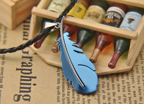 Chocobo Feather Pendant BLUE Final Fantasy Inspired