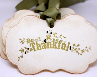 Vintage Inspired Thanksgiving Tags (Double Layered) - Be Thankful - Thanksgiving Napkin Rings Thanksgiving Place Setting (Set of 8)