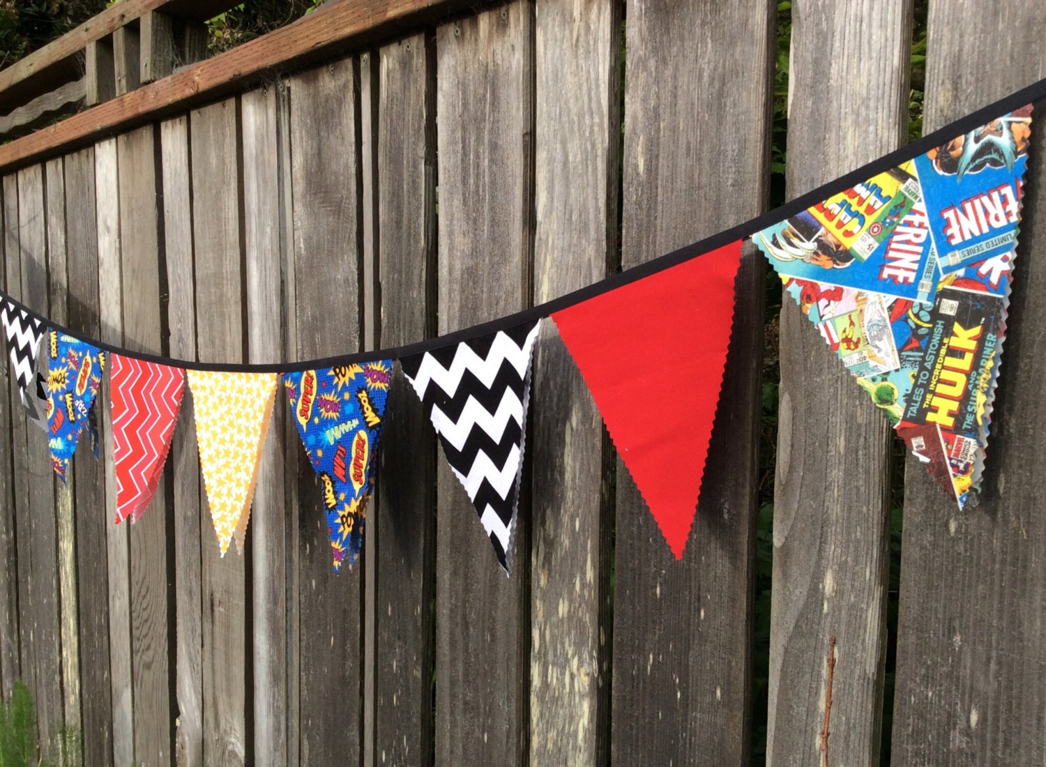 Superhero Bunting Flags Red Yellow Blue Comic book by BooBahBlue