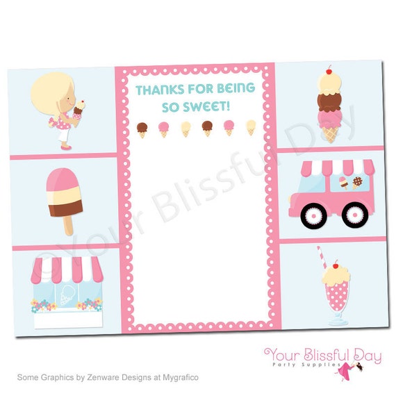 PRINTABLE Girl Ice Cream Party Thank You Cards #534 Il_570xn