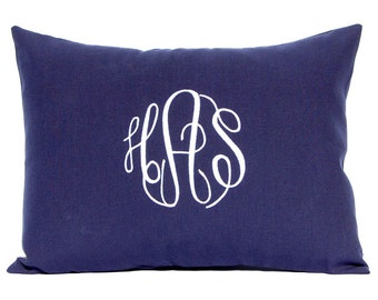 Monogram Pillow Cover, Solid Color Pillow, Embroidered Initial or Three Letter Monogram 12 x 16 Personalized Gift Baby Wedding