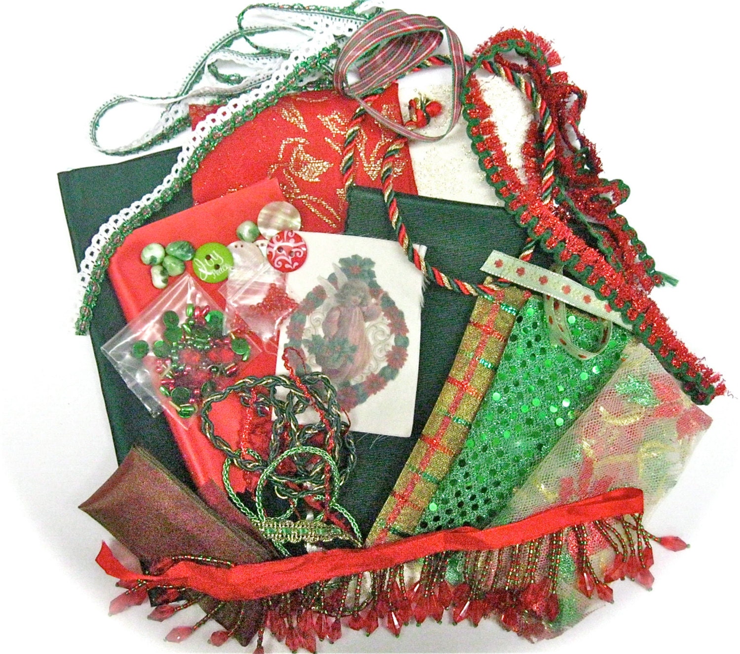 Fabric Trim Embellishments Christmas Red Green Assortment