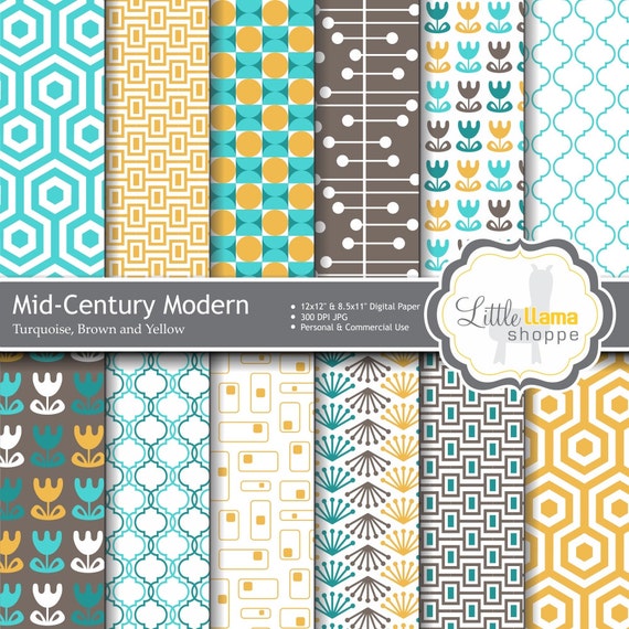 Mid Century Modern Digital Scrapbook Paper by