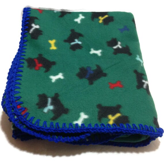 Green Scotty Dog and Bone Fleece Throw Blanket with Royal Blue