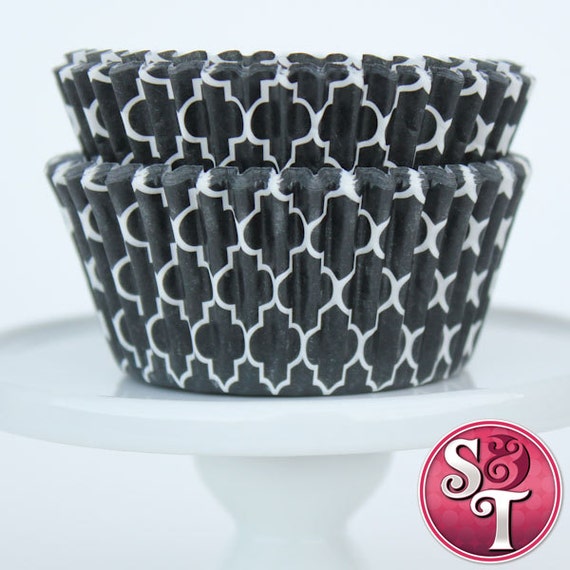Black GREASEPROOF Quatrefoil Baking Cups Cupcake Liners - Quantity 50 Il_570xn