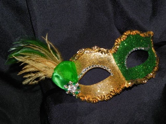 Green and Gold Glitter Masquerade Mask