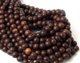 Madre de Cacao Wood, Dark, 8mm, Round, Smooth, Small, Natural Wood Beads, Full 16" Strand, 50pcs - ID 1648-DK