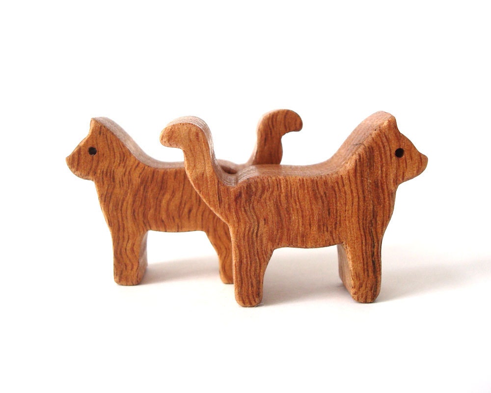 Wooden Cat Pair Waldorf Toy Miniature Noah's by OohLookItsARabbit