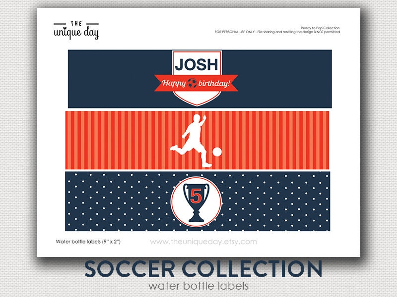 Soccer Water Bottle Labels Soccer birthday party by theuniqueday