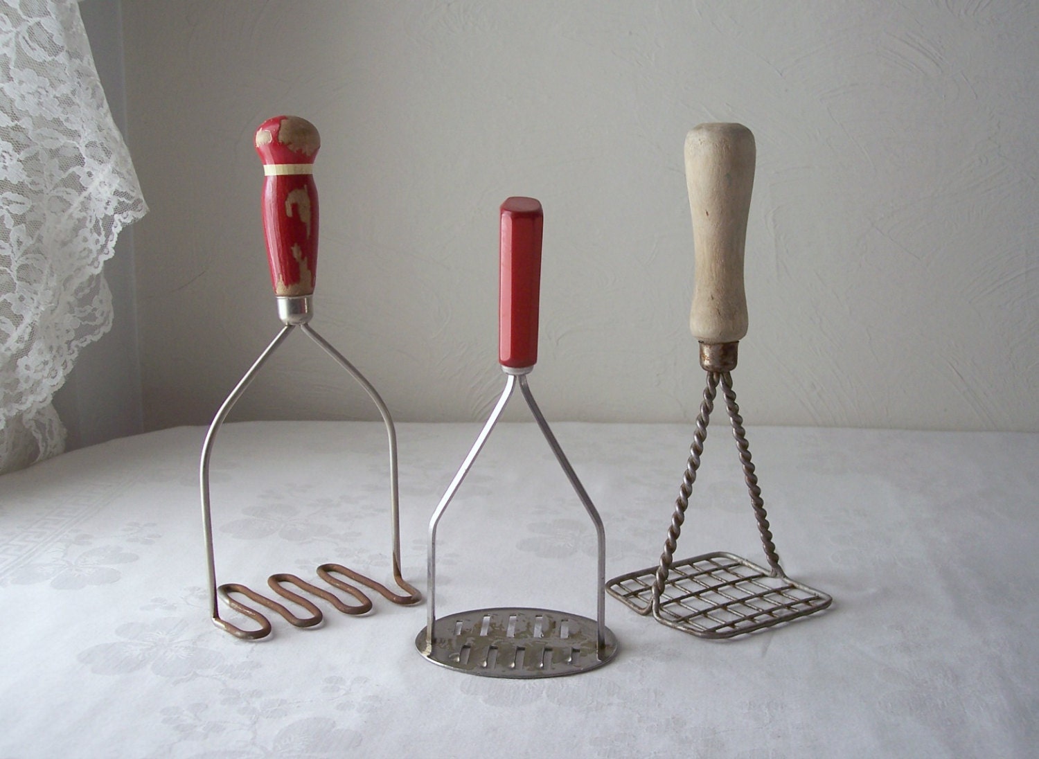 vintage potato mashers set of three wood by allthebestvintage
