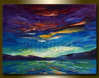 Original Sunrise over the Sea Textured Palette Knife Seascape Painting Oil on Canvas Abstract Modern Art 12X16