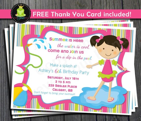 Pool Party Invitation - FREE Thank You Card included Il_570xn
