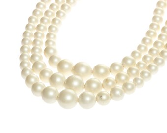 Vintage Pearl Choker Necklace - Three Strand Pearl Beaded Ivory ...