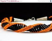 SALE Statement Black Orange seed beads necklace. Spiral choker  Halloween party jewelry